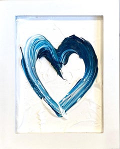 "My Turquoise Mini Heart" Turquoise & White Contemporary Oil Painting with Frame