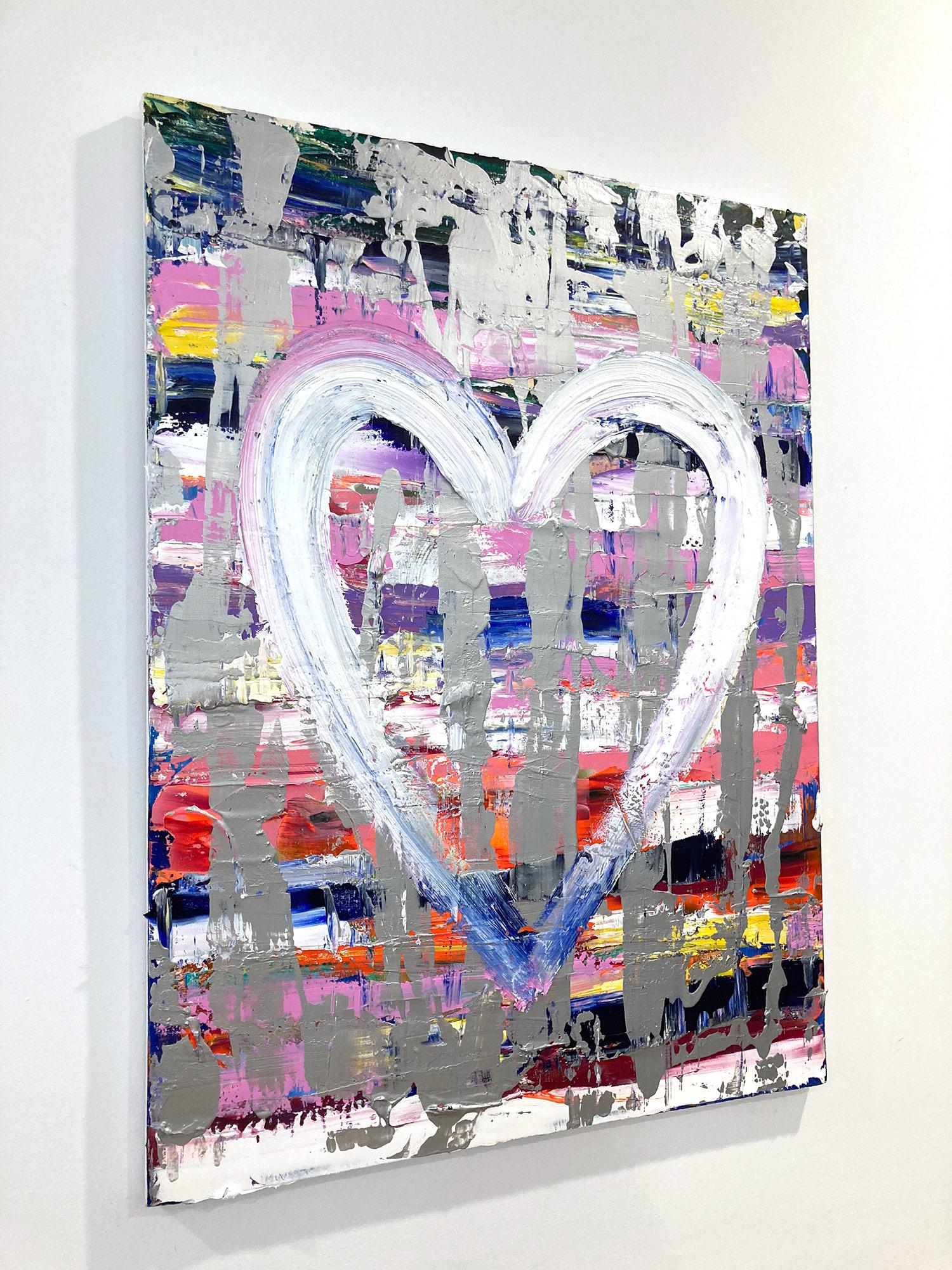 Mehrfarbiges Öl- Pop-Gemälde „My Love at First Sight Heart“ auf Leinwand mit Silber im Angebot 11