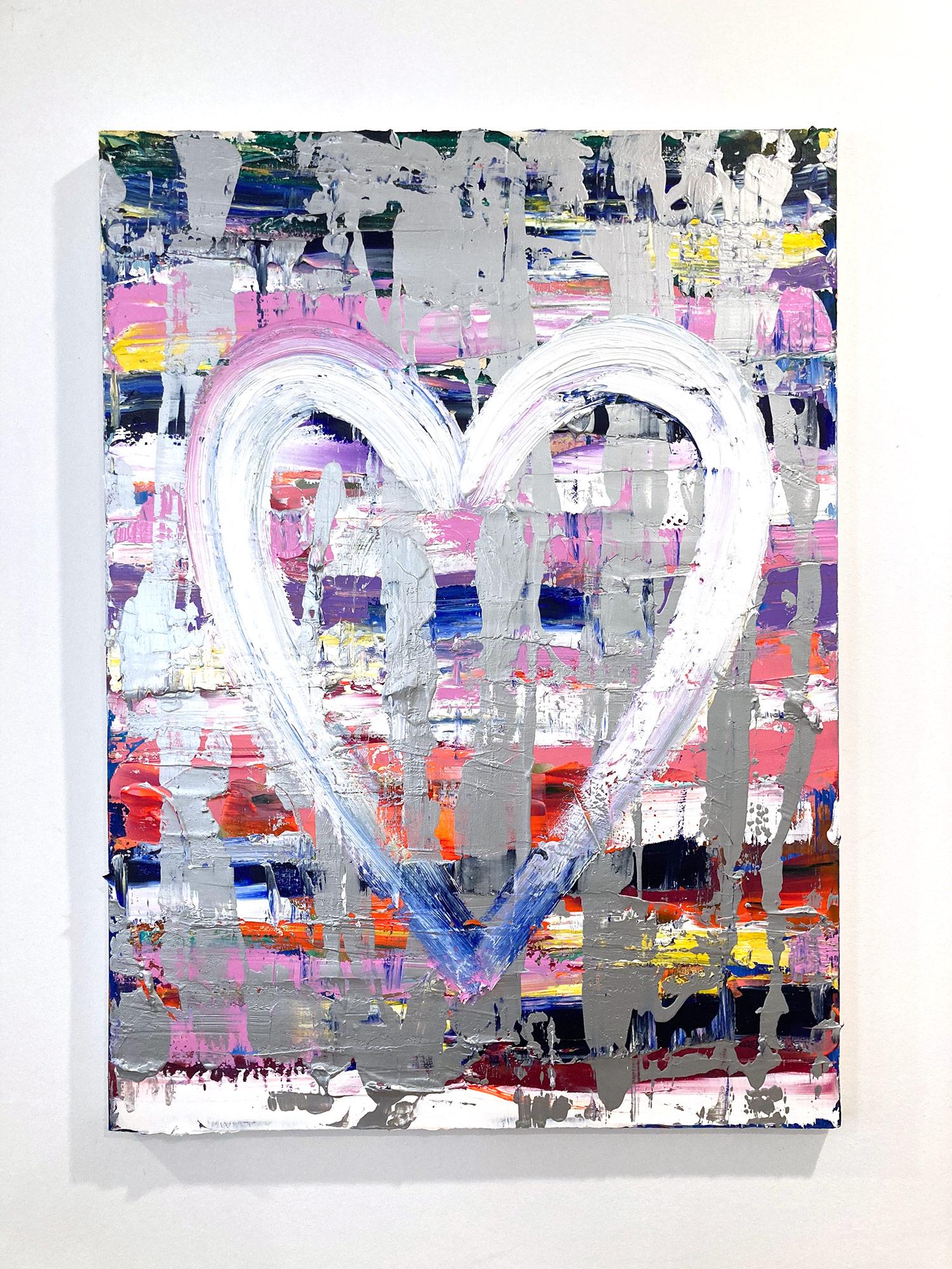 Mehrfarbiges Öl- Pop-Gemälde „My Love at First Sight Heart“ auf Leinwand mit Silber im Angebot 12