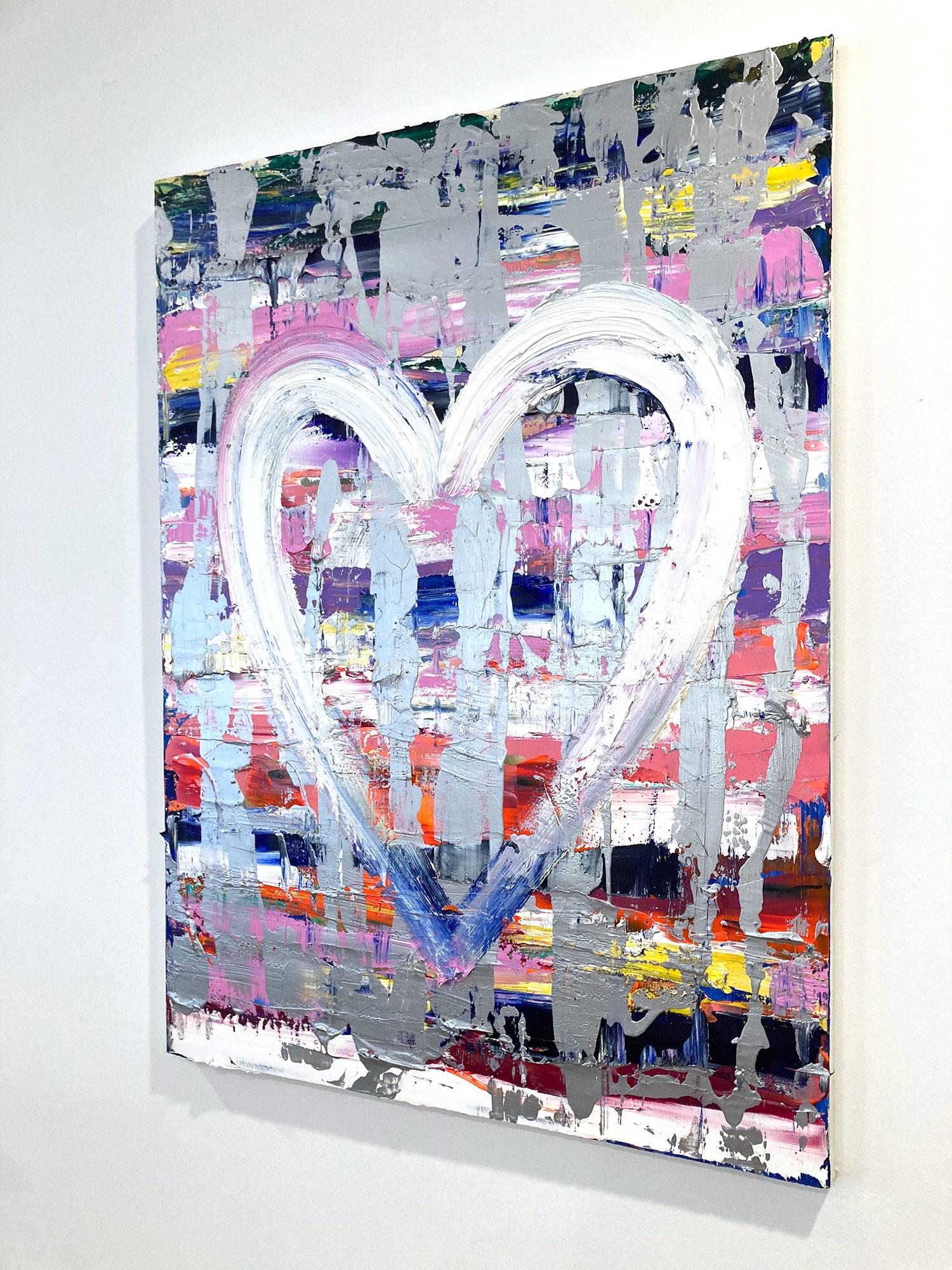 Mehrfarbiges Öl- Pop-Gemälde „My Love at First Sight Heart“ auf Leinwand mit Silber im Angebot 13