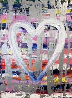 "Mi corazón enamorado a primera vista" Pintura al óleo pop multicolor sobre lienzo con plata