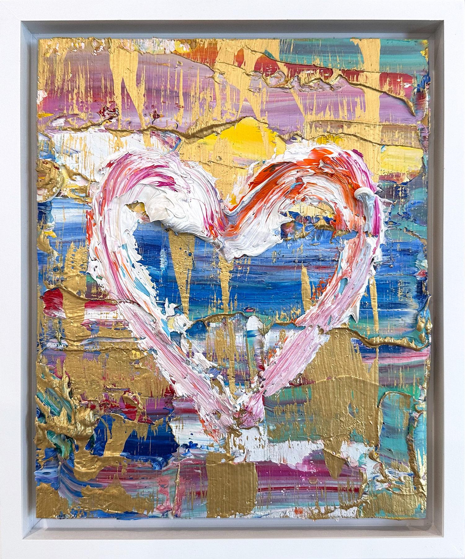 Cindy Shaoul Abstract Painting - "My Vivienne Westwood Heart" Multicolor Pop Art Oil Painting White Floater Frame
