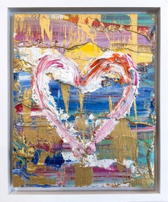 « My Vivienne Westwood Heart », peinture à l'huile pop art multicolore, cadre flottant blanc