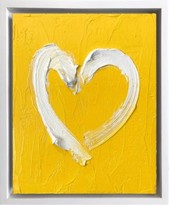"Il mio cuore che cammina sul sole" Pittura a olio pop su legno con cornice bianca fluttuante