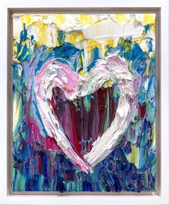"My Watermelon Sugar Heart" Pop Oil Painting on Wood with White Floater Frame