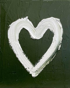"My Serendipitous Heart" Green Pop Oil Painting Wood with White Floater Frame