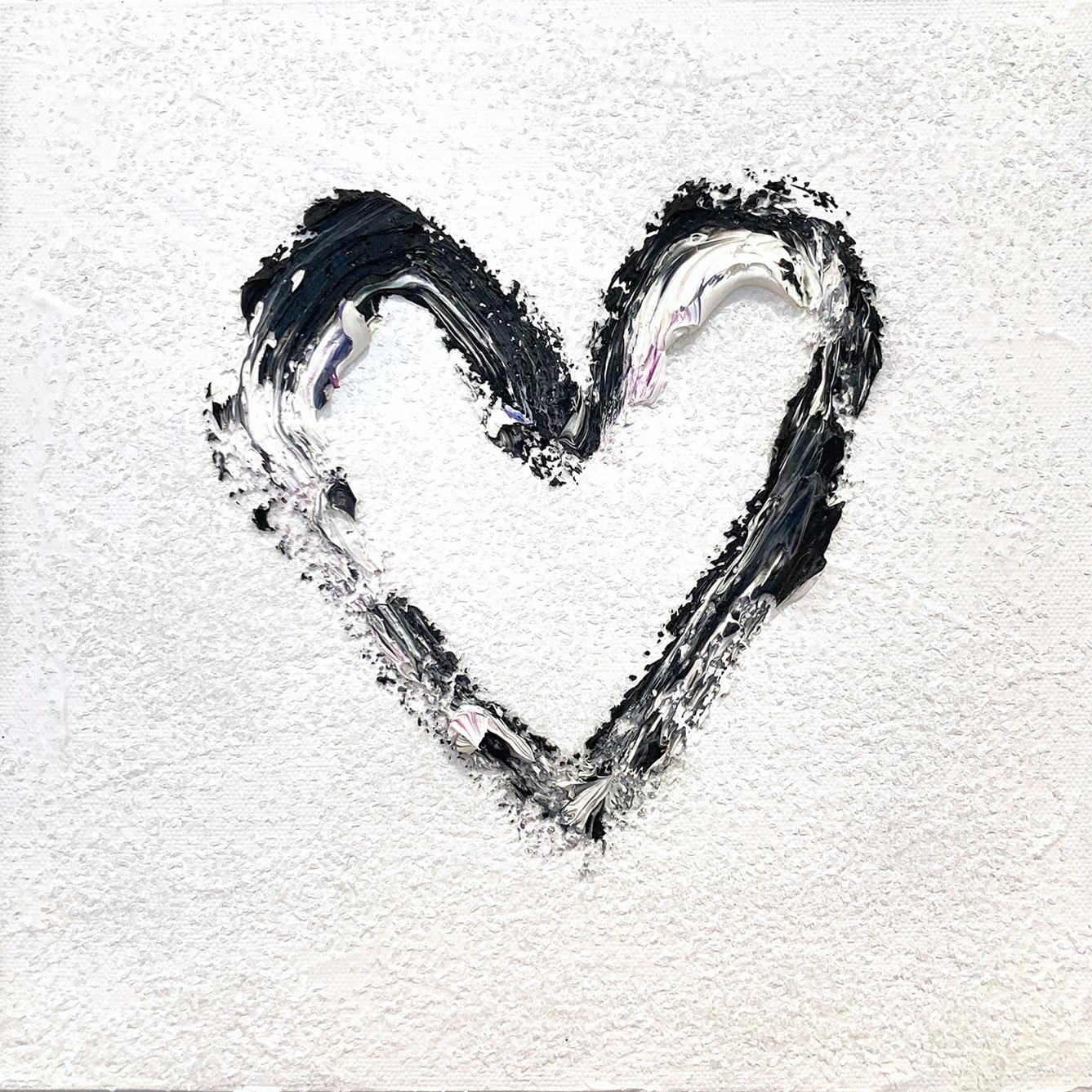 Cindy Shaoul Abstract Painting - "My White Diamond Heart" Contemporary Oil Painting with Diamond Dust on Canvas