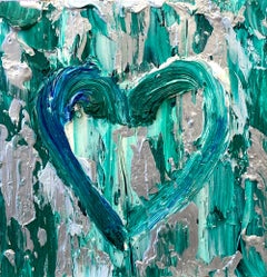 "My Wild At Heart" peinture à l'huile verte et argentée avec cadre flottant blanc