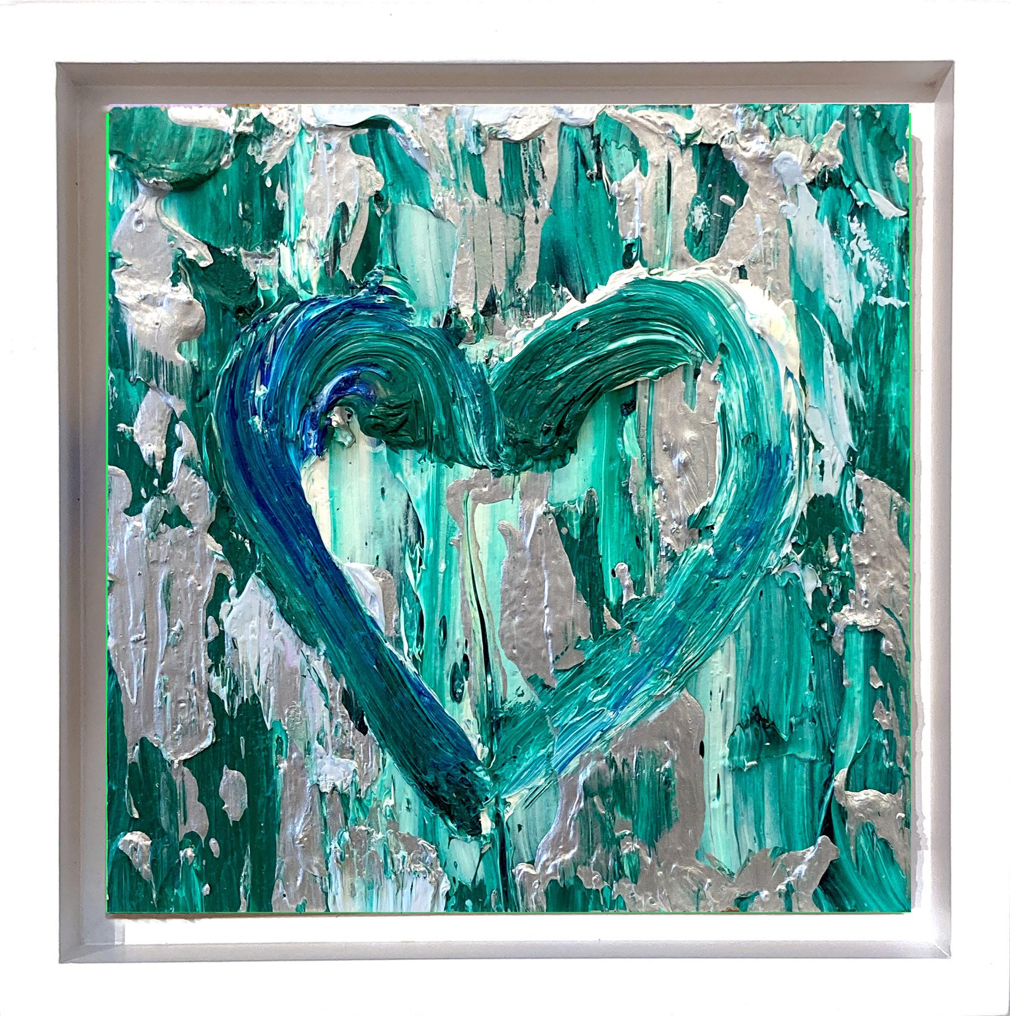 "My Wild At Heart" Green and SilverPop Art Oil Painting with White Floater Frame