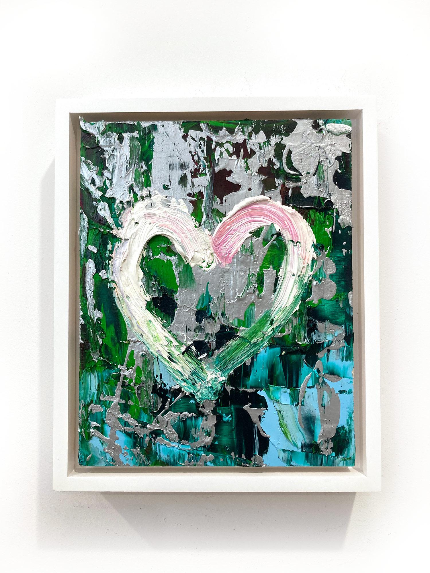 « My Wild at Heart », peinture à l'huile pop art verte et argentée avec cadre flottant blanc en vente 9