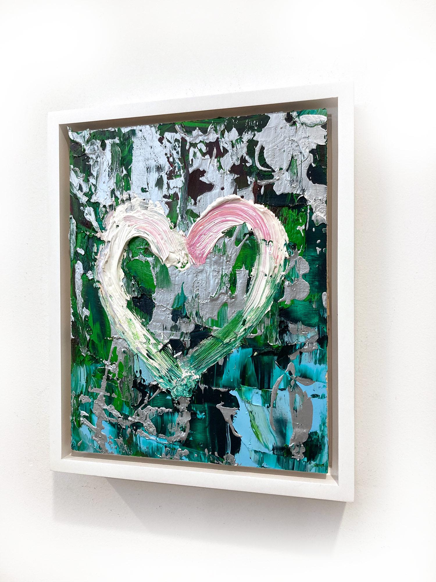 « My Wild at Heart », peinture à l'huile pop art verte et argentée avec cadre flottant blanc en vente 10