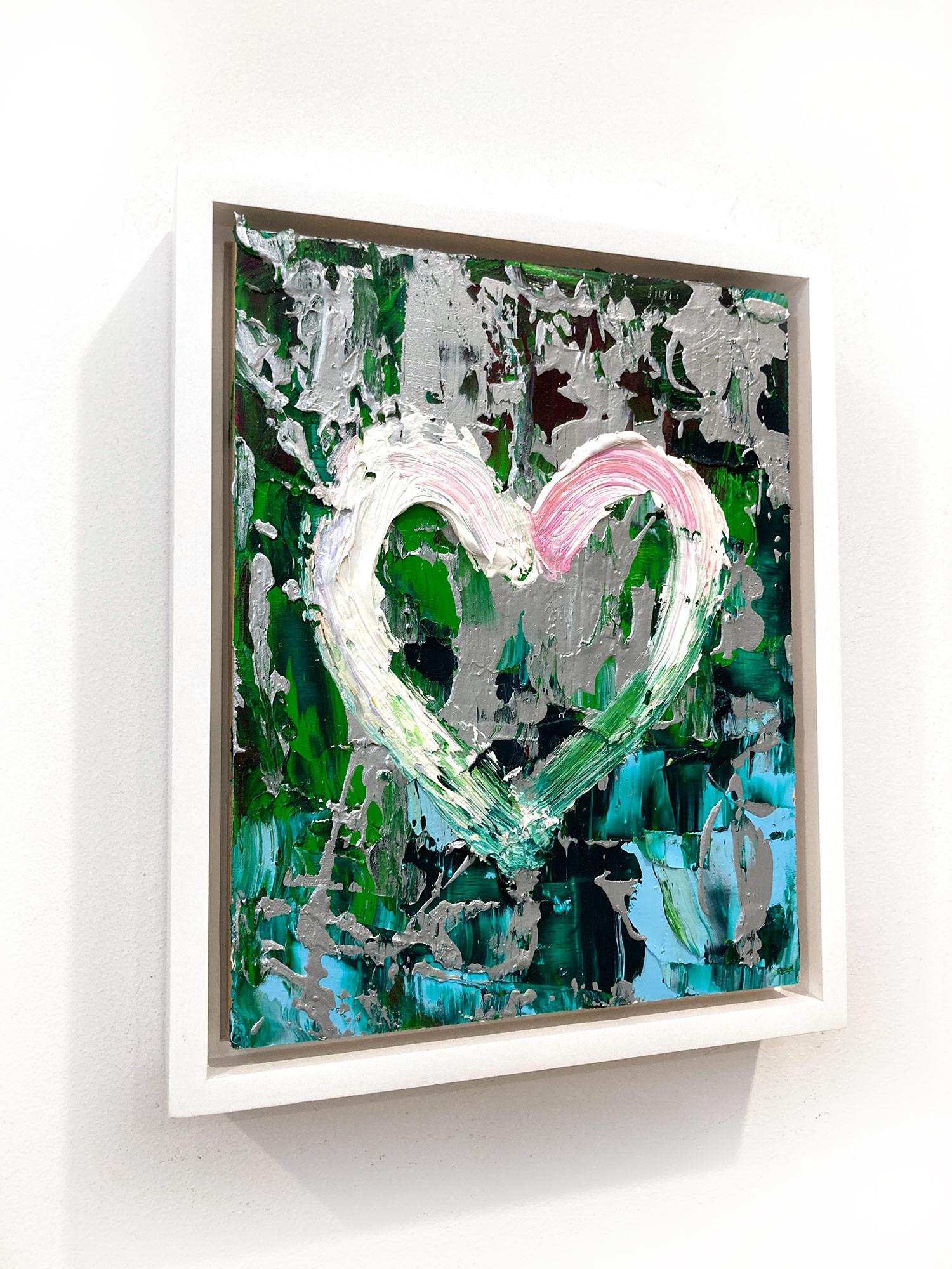 « My Wild at Heart », peinture à l'huile pop art verte et argentée avec cadre flottant blanc en vente 11