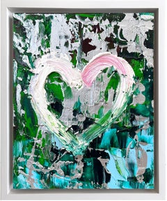 "My Wild at Heart" Green & Silver Pop Art Oil Painting with White Floater Frame