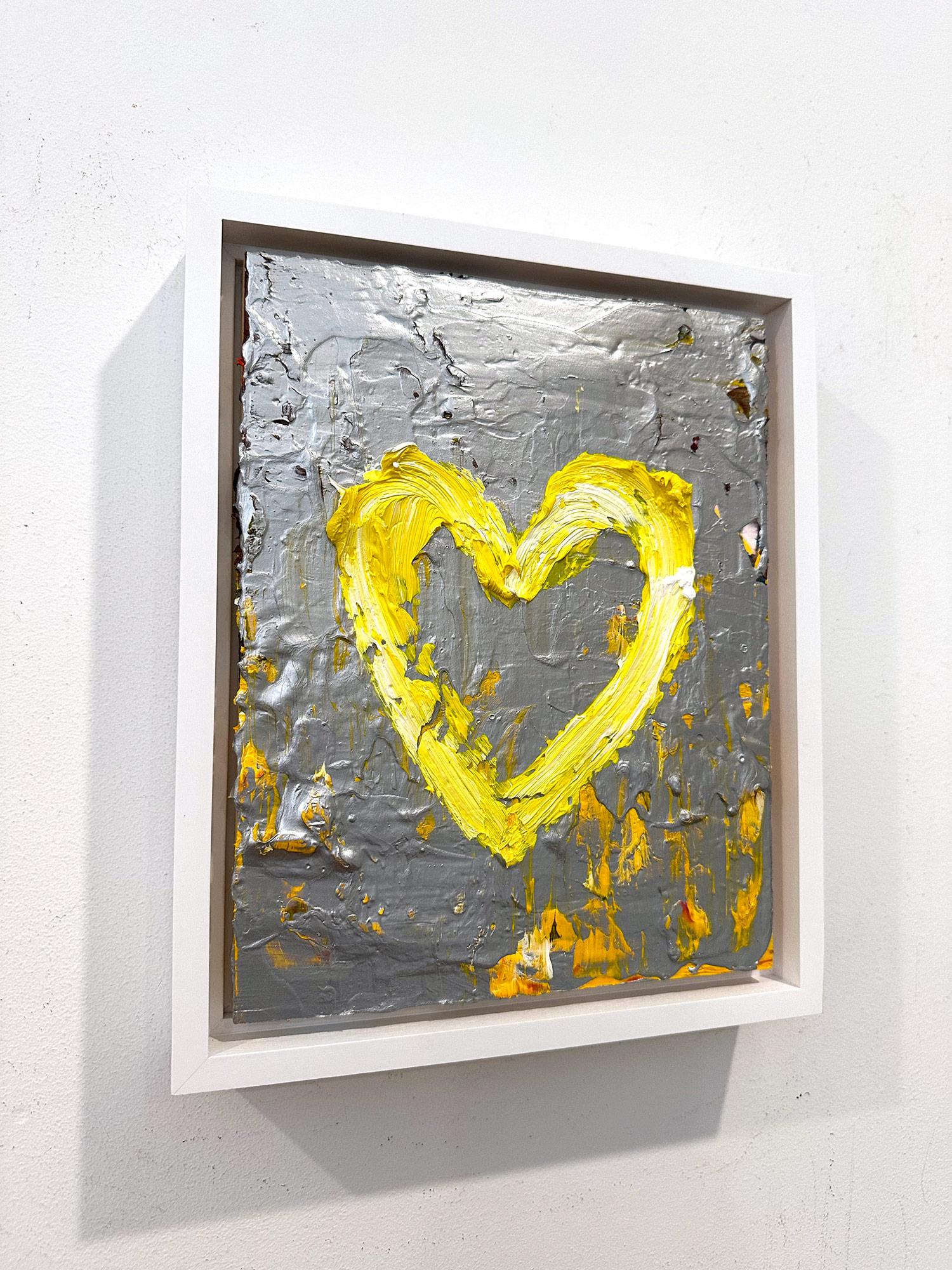 „My YSL Heart“ Gelbes & silbernes Pop-Art-Ölgemälde mit weißem Floater-Rahmen im Angebot 10