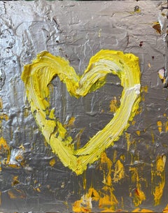 "My YSL Heart" Yellow & Silver Pop Art Oil Painting with White Floater Frame
