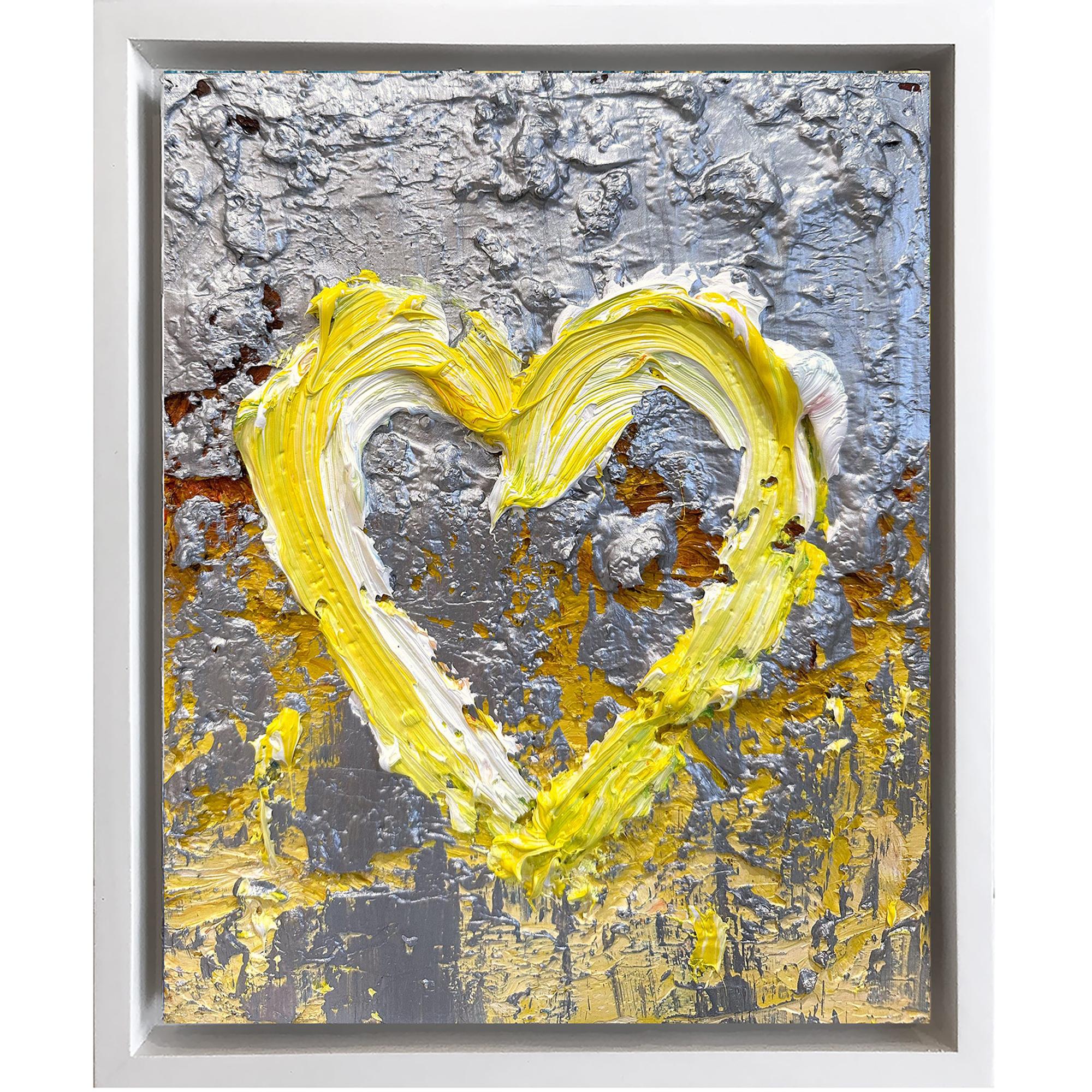 Cindy Shaoul Abstract Painting - "My Yves Saint Laurent Heart" Contemporary Oil Painting Wood White Floater Frame