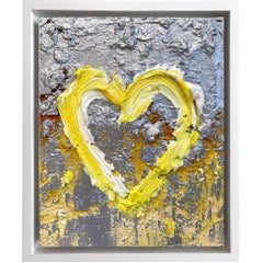 "Mon coeur Yves Saint Laurent" Peinture à l'huile contemporaine Cadre flottant en bois blanc