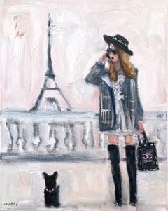 "New Phone in Paris" Figure by the Eiffel Tower Chanel Oil Painting on Canvas