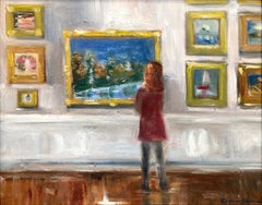 "Nuit au musée" Jeune femme au musée de Paris avec des peintures à l'huile de Monet