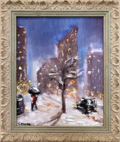 "NYC at Twilight" Impressionistic Oil Painting Flatiron City Landscape in Snow 