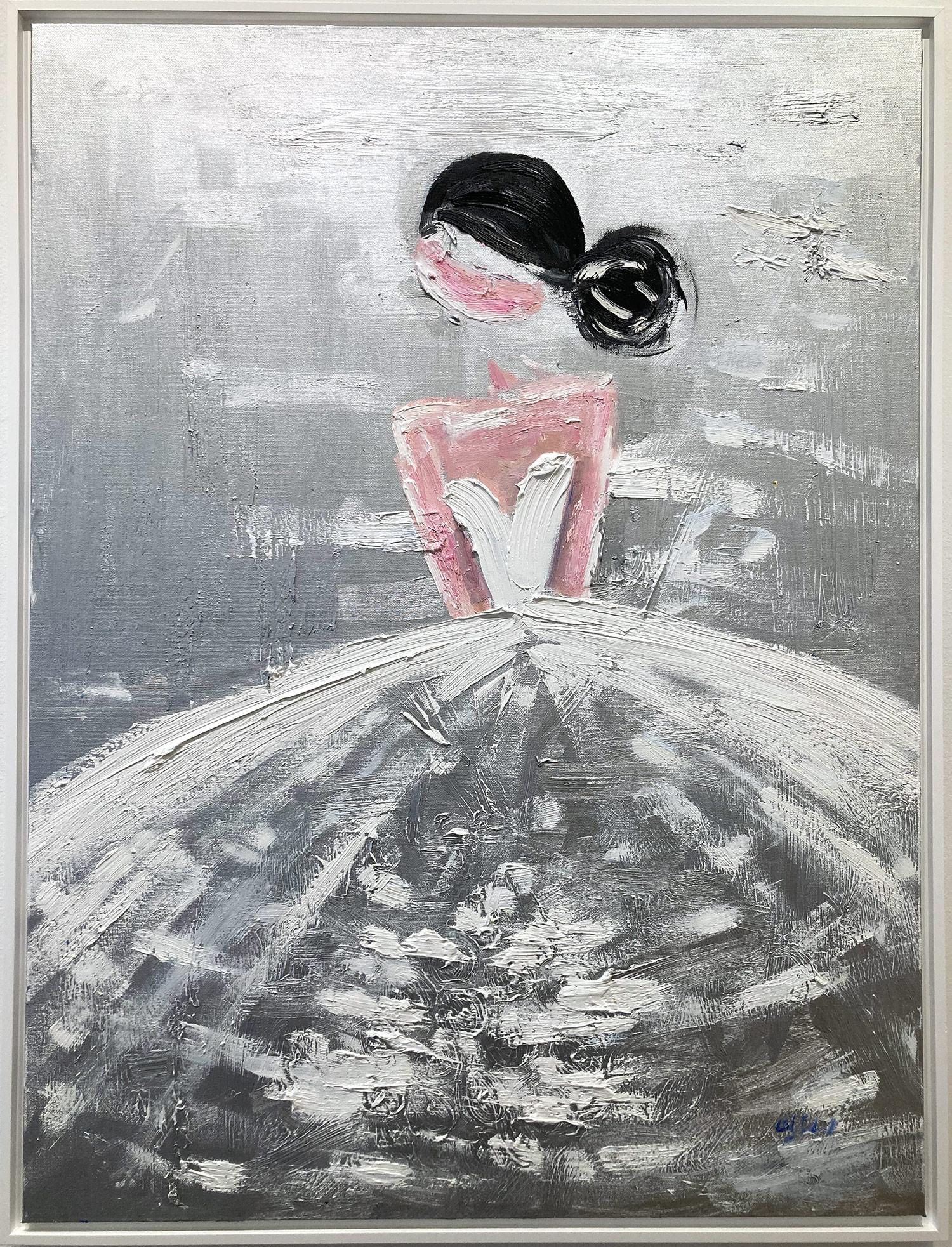 Abstract Painting de Cindy Shaoul - "Olympia" Figura con vestido de Chanel Alta Costura francesa Pintura al óleo sobre lienzo