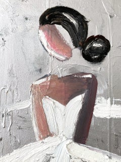 "Olympia in Paris" Silver Abstrakt Französisch Haute Couture Ölgemälde auf Leinwand