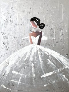 "Olympia in Paris" Silver Abstrakt Französisch Haute Couture Ölgemälde auf Leinwand