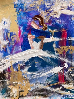 "Paris at Night" Abstract Figure in Chanel Gown Haute Couture Painting 