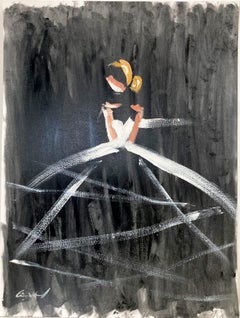 "Paris at Night" Abstract Figure in Gown Haute Couture Oil Painting on Paper
