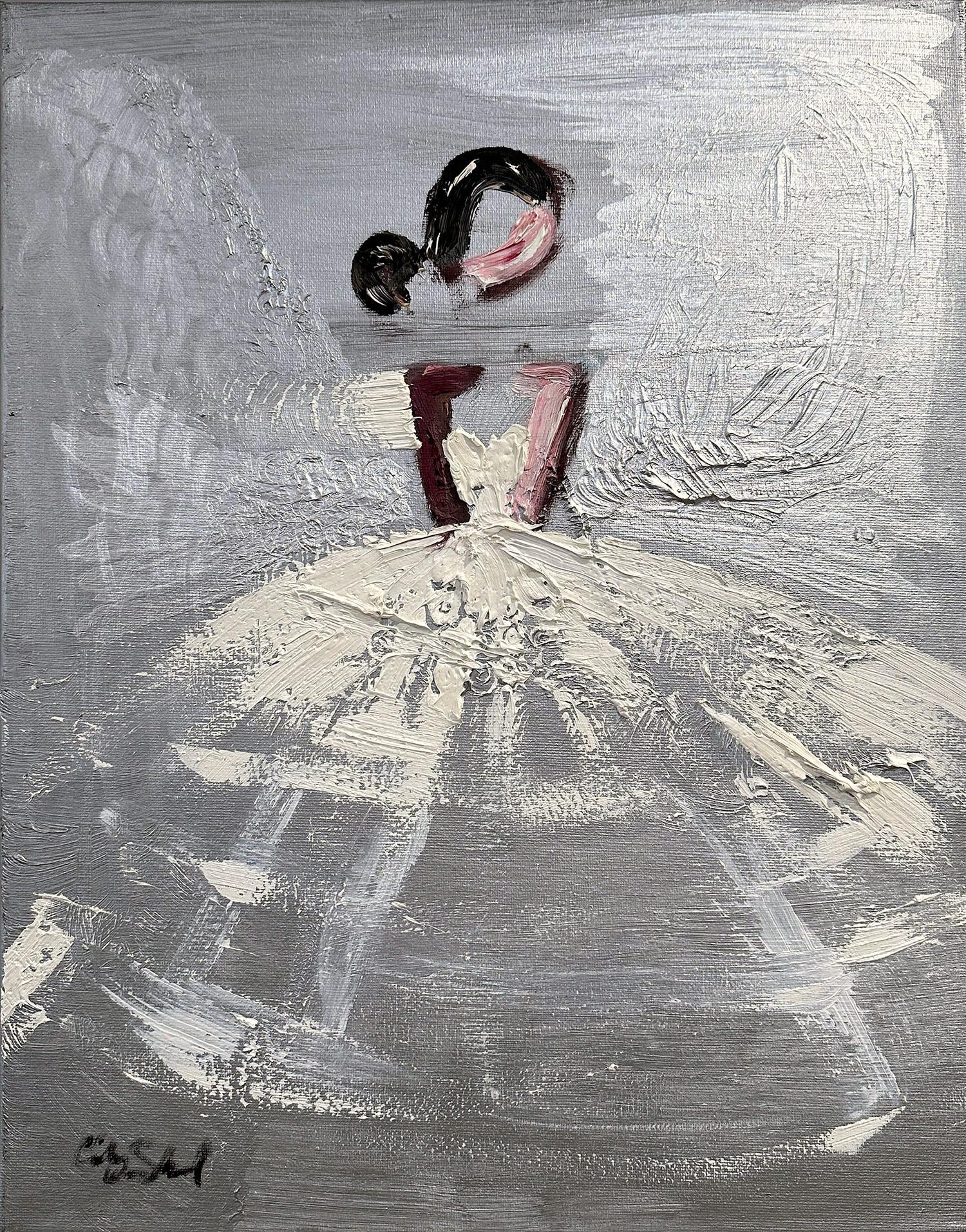 Peinture à l'huile sur toile « Paris at Night », robe de Chanel haute couture française - Painting de Cindy Shaoul