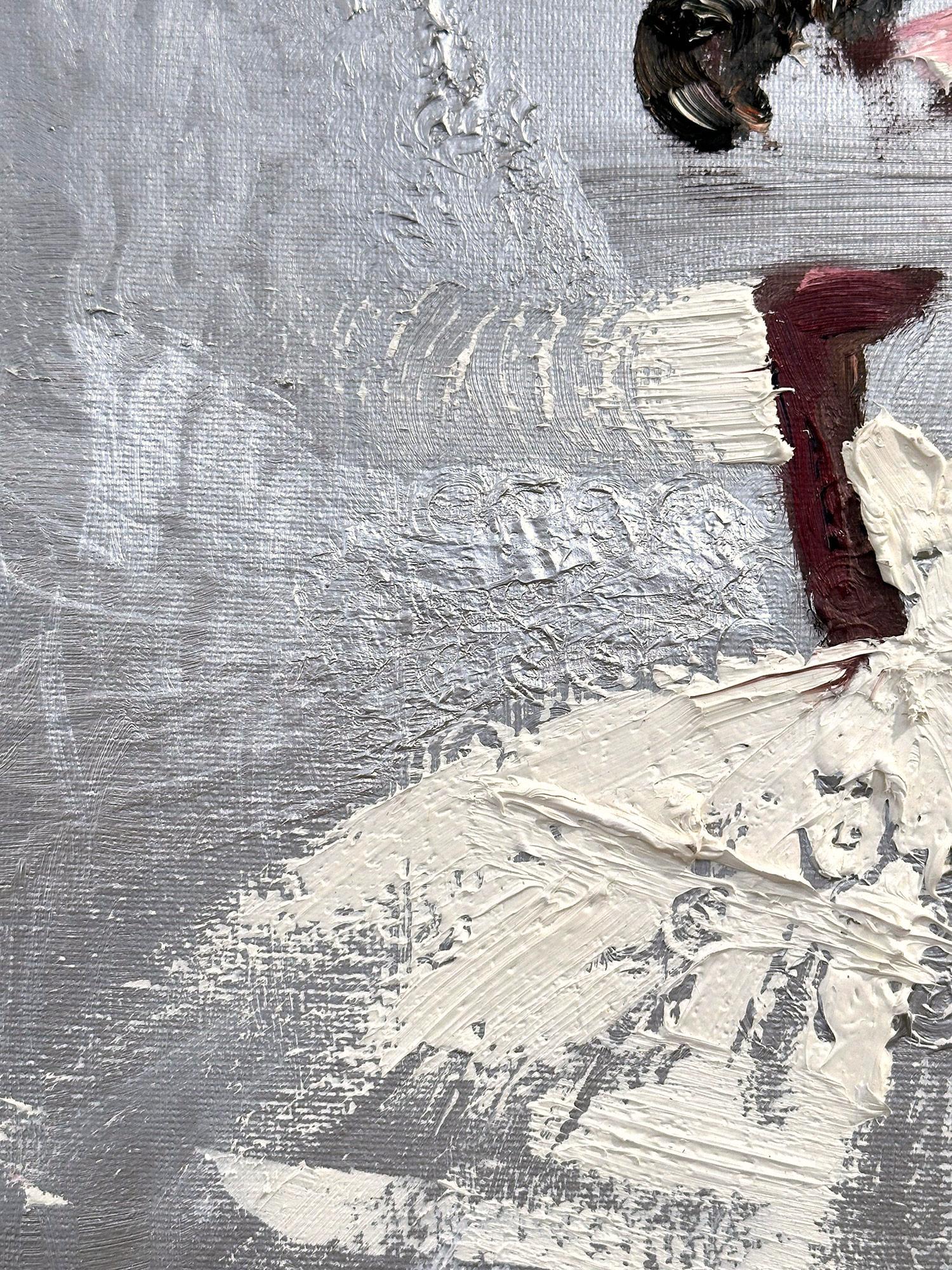 Peinture à l'huile sur toile « Paris at Night », robe de Chanel haute couture française - Gris Abstract Painting par Cindy Shaoul