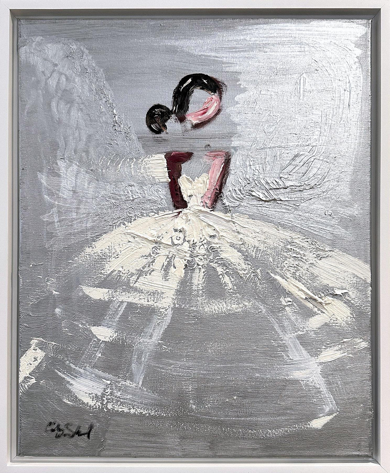 Abstract Painting Cindy Shaoul - Peinture à l'huile sur toile « Paris at Night », robe de Chanel haute couture française