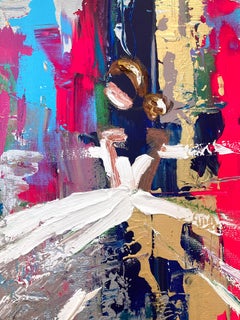 "Paris at Night" Figure in Chanel Gown Haute Couture Oil Painting on Canvas