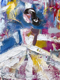 "Parigi per sempre" Figura colorata in Chanel Haute Couture Pittura a olio su tela