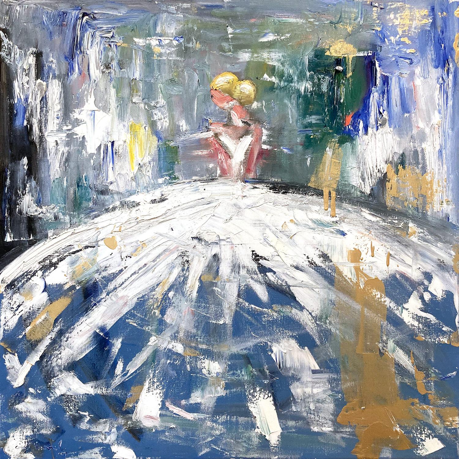 Cindy Shaoul Abstract Painting - "Paris in Chanel" Figure wearing Haute Couture Gown Oil Painting on Canvas