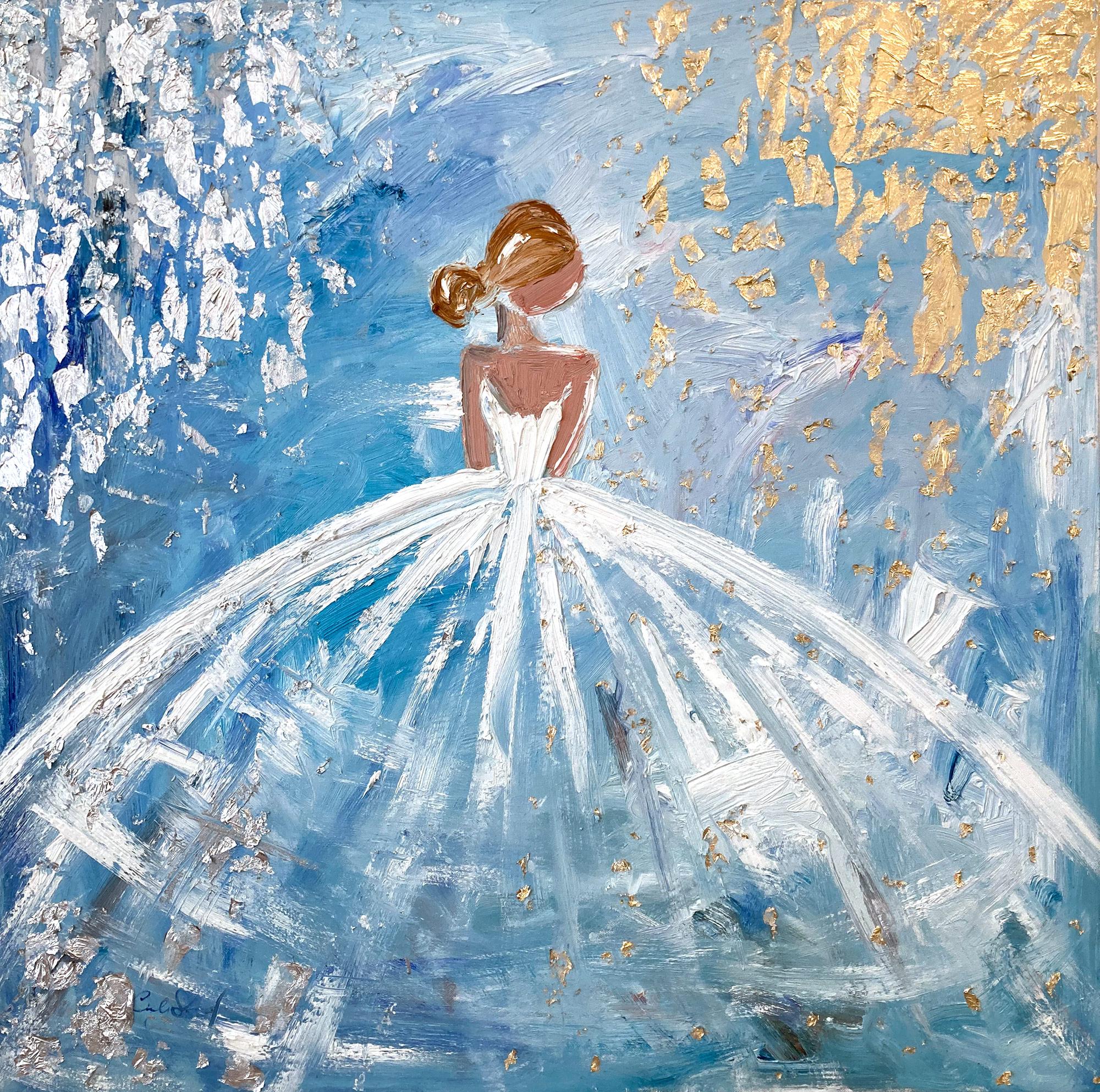 "Paris in Gold und Silber" Abstraktes französisches Haute Couture Ölgemälde auf Leinwand