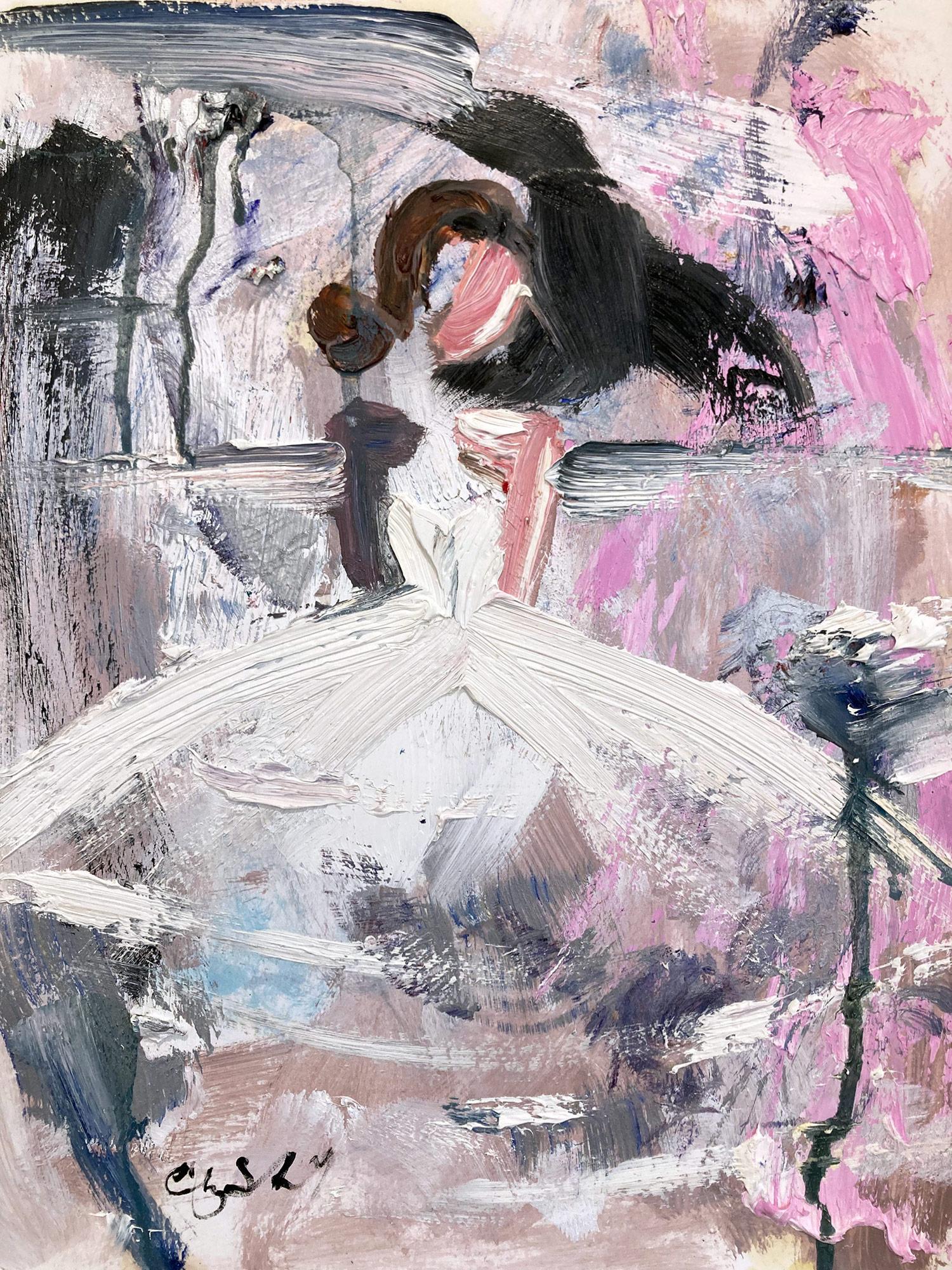 Figurative Painting Cindy Shaoul - "Paris in Oscar de la Renta" French Haute Couture Gown Oil Painting on Paper