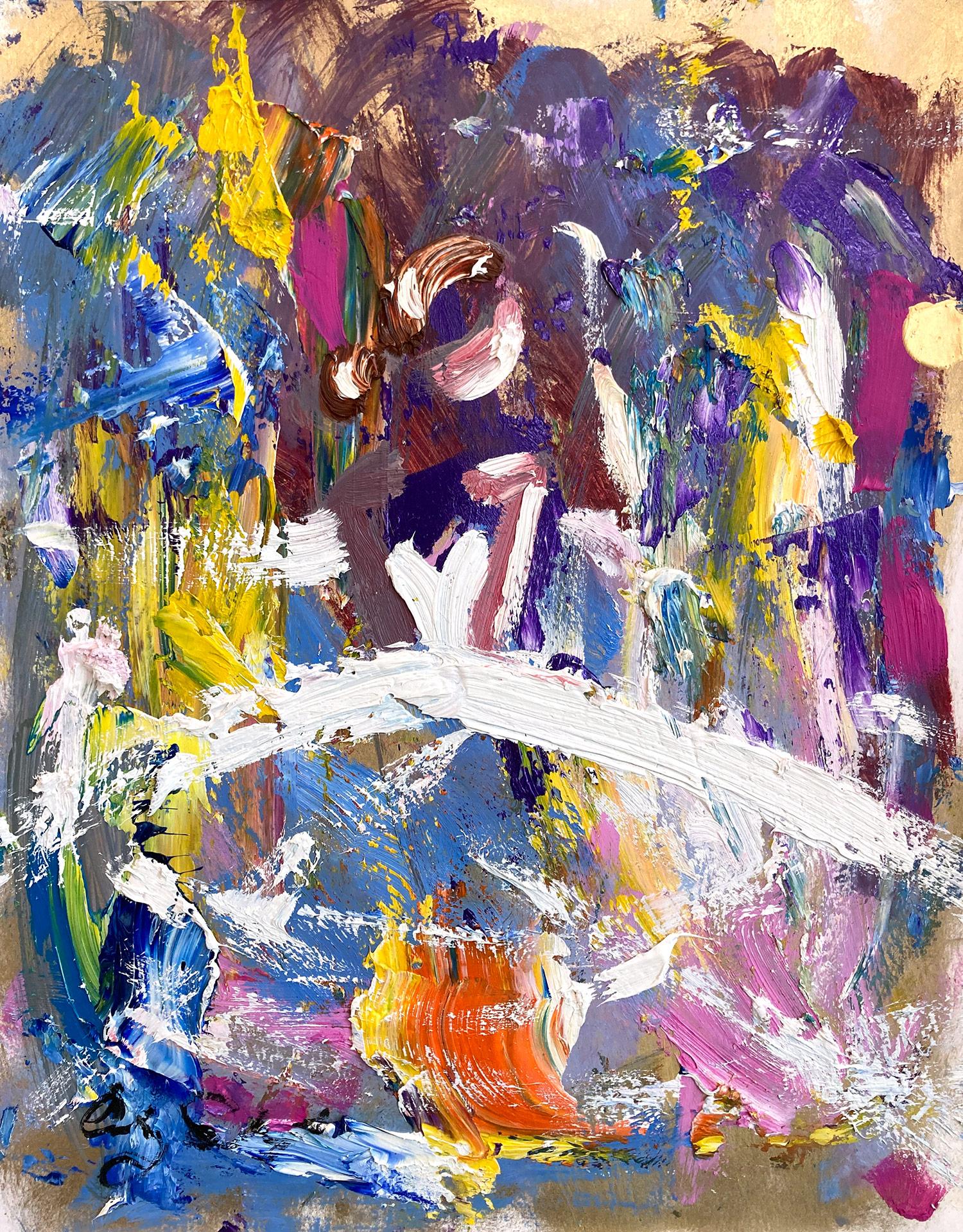 Abstract Painting de Cindy Shaoul - "París en Saint Laurent" Vestido de Alta Costura Francesa Pintura al Óleo sobre Papel