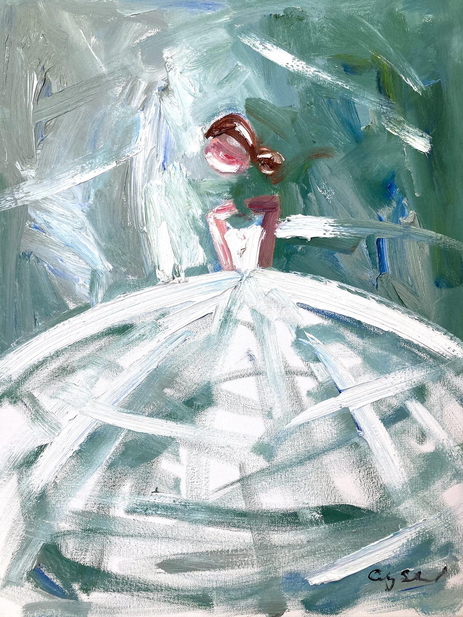 Cindy Shaoul Abstract Painting – Abstrakte Figur, Haute Couture, Ölgemälde auf Leinwand, „Paris in Spring“