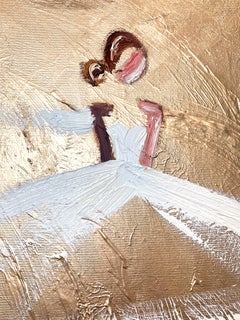 „Paris ist immer eine gute Idee“ Figur in Kleid, Haute Couture, Gold, Ölgemälde