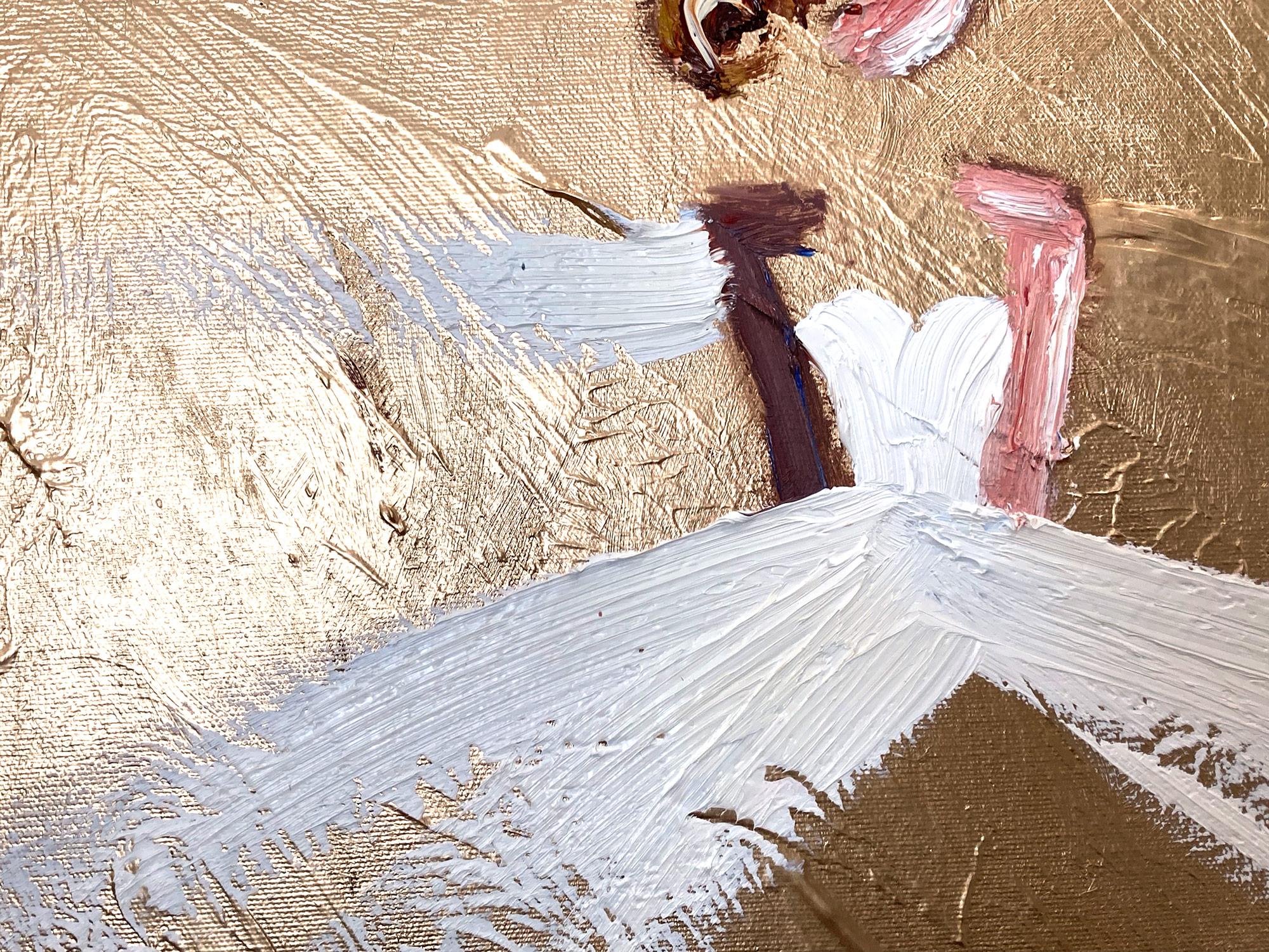„Paris ist immer eine gute Idee“ Figur in Kleid, Haute Couture, Gold, Ölgemälde  (Abstrakt), Painting, von Cindy Shaoul