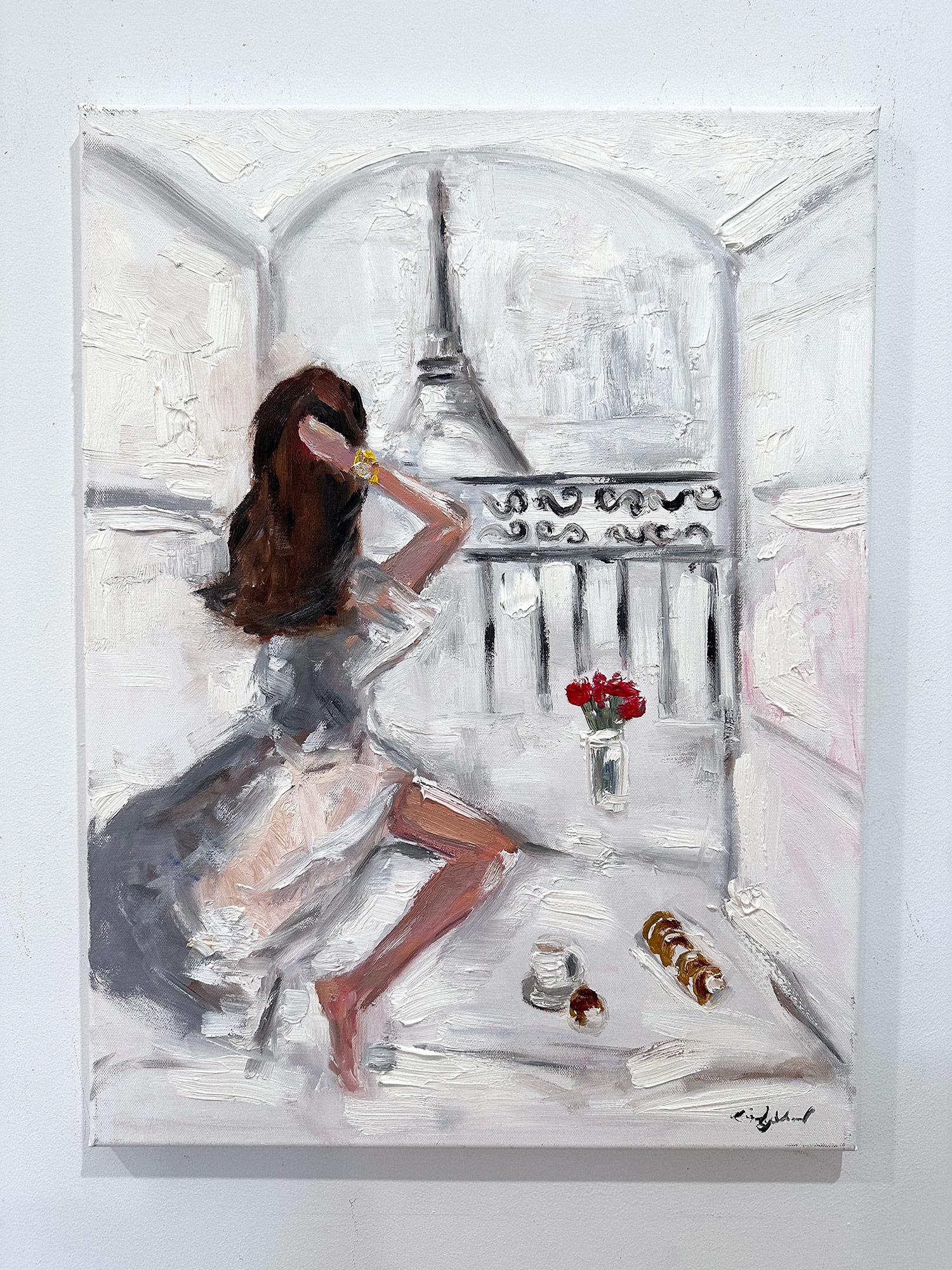 „Paris ist für Liebhaber“ Figur des Eiffelturms, Ölgemälde auf Leinwand, Paris im Angebot 11