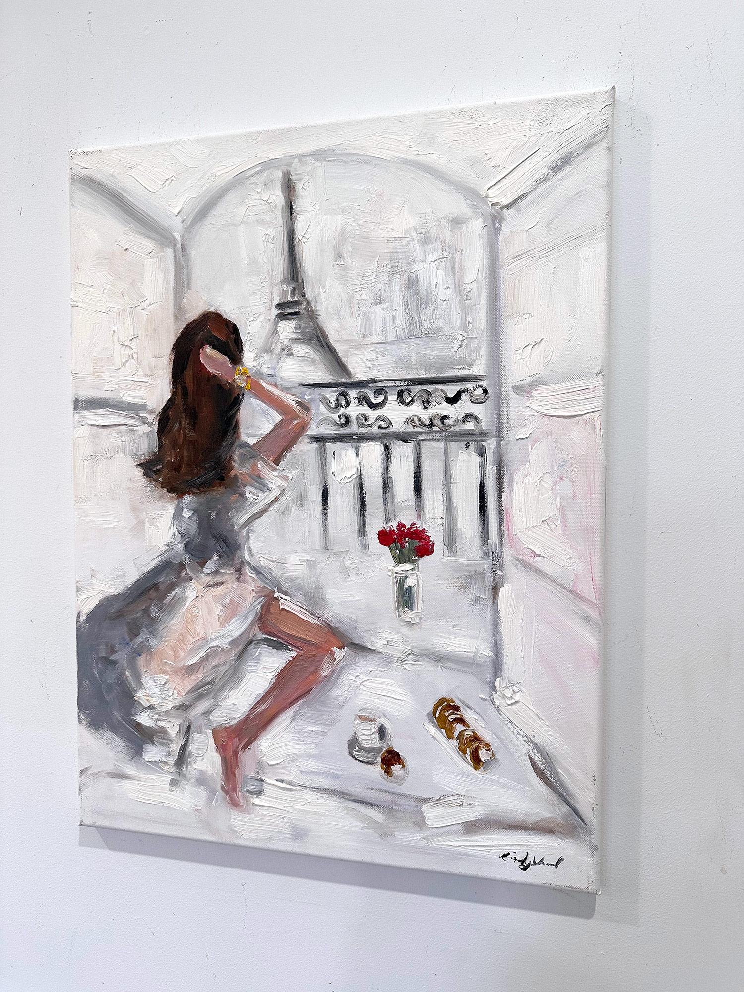 „Paris ist für Liebhaber“ Figur des Eiffelturms, Ölgemälde auf Leinwand, Paris  im Angebot 13
