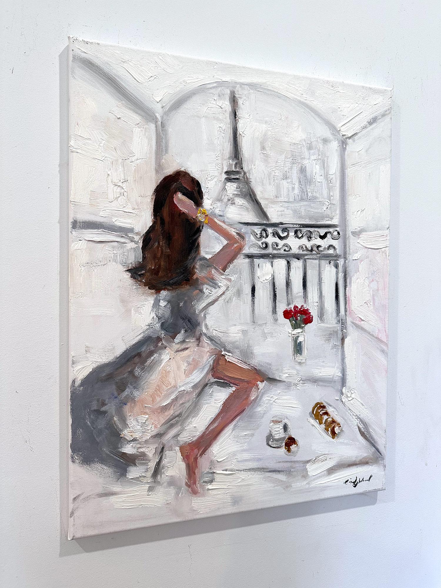 „Paris ist für Liebhaber“ Figur des Eiffelturms, Ölgemälde auf Leinwand, Paris im Angebot 13