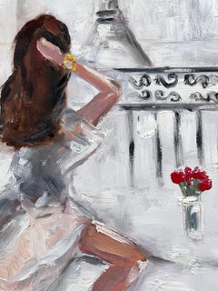 "Paris is For Lovers" Figure in Paris by the Eiffel Tower Oil Painting on Canva