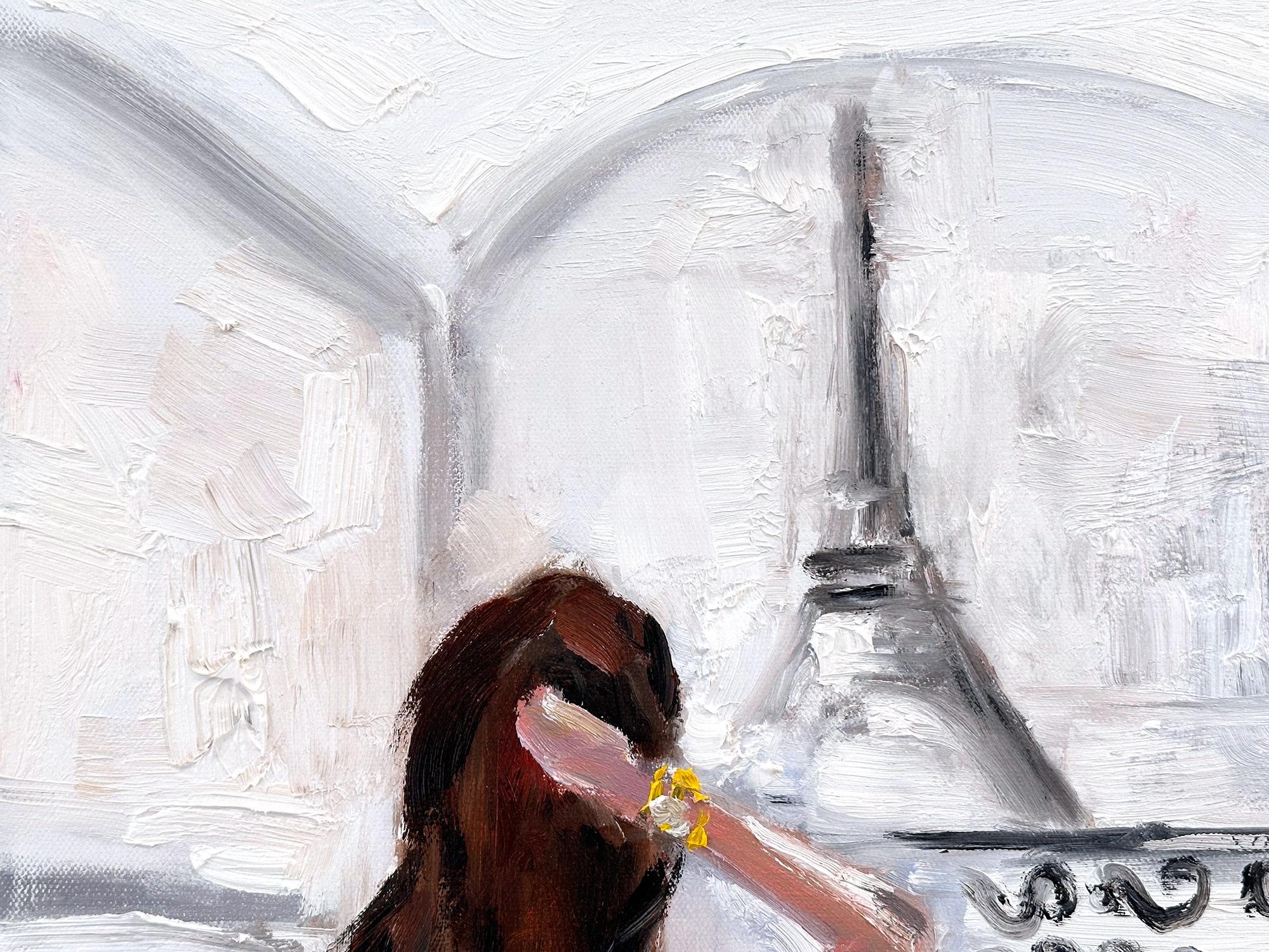 „Paris ist für Liebhaber“ Figur des Eiffelturms, Ölgemälde auf Leinwand, Paris  (Impressionismus), Painting, von Cindy Shaoul