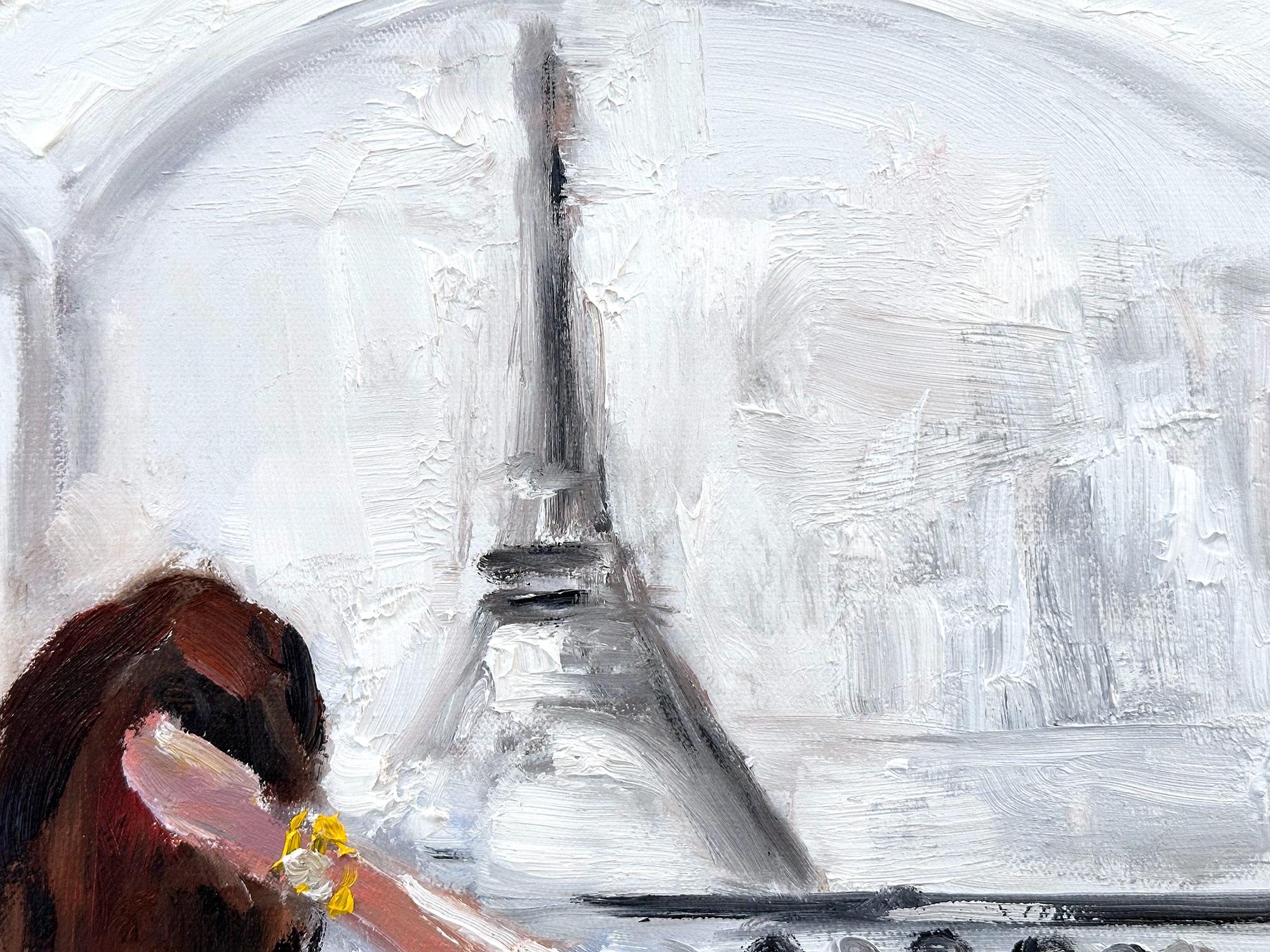 „Paris ist für Liebhaber“ Figur des Eiffelturms, Ölgemälde auf Leinwand, Paris  im Angebot 5