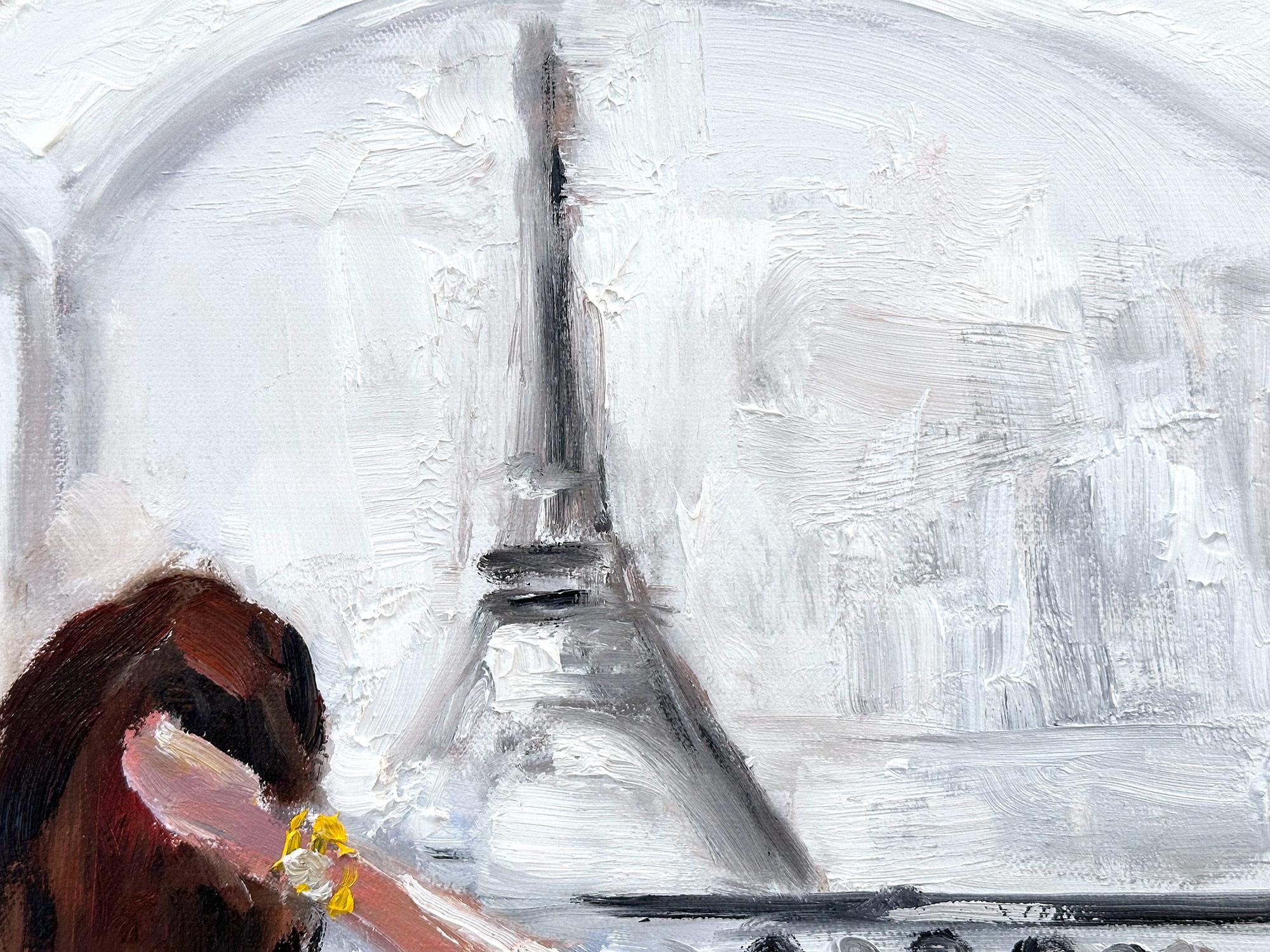 „Paris ist für Liebhaber“ Figur des Eiffelturms, Ölgemälde auf Leinwand, Paris im Angebot 4
