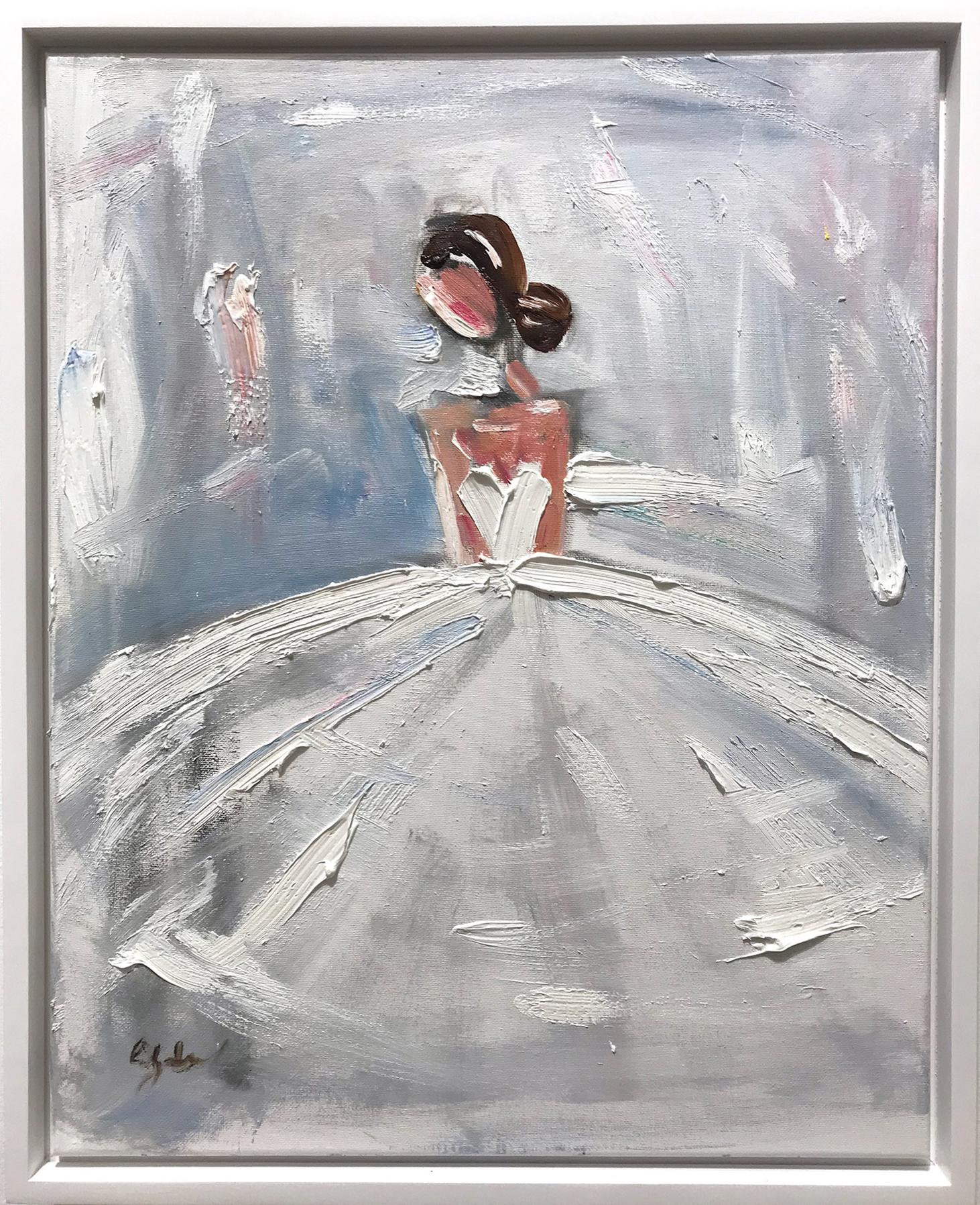 Cindy Shaoul Abstract Painting - "Paris Mornings" Figure Chanel Dress French Haute Couture Oil Painting on Canvas