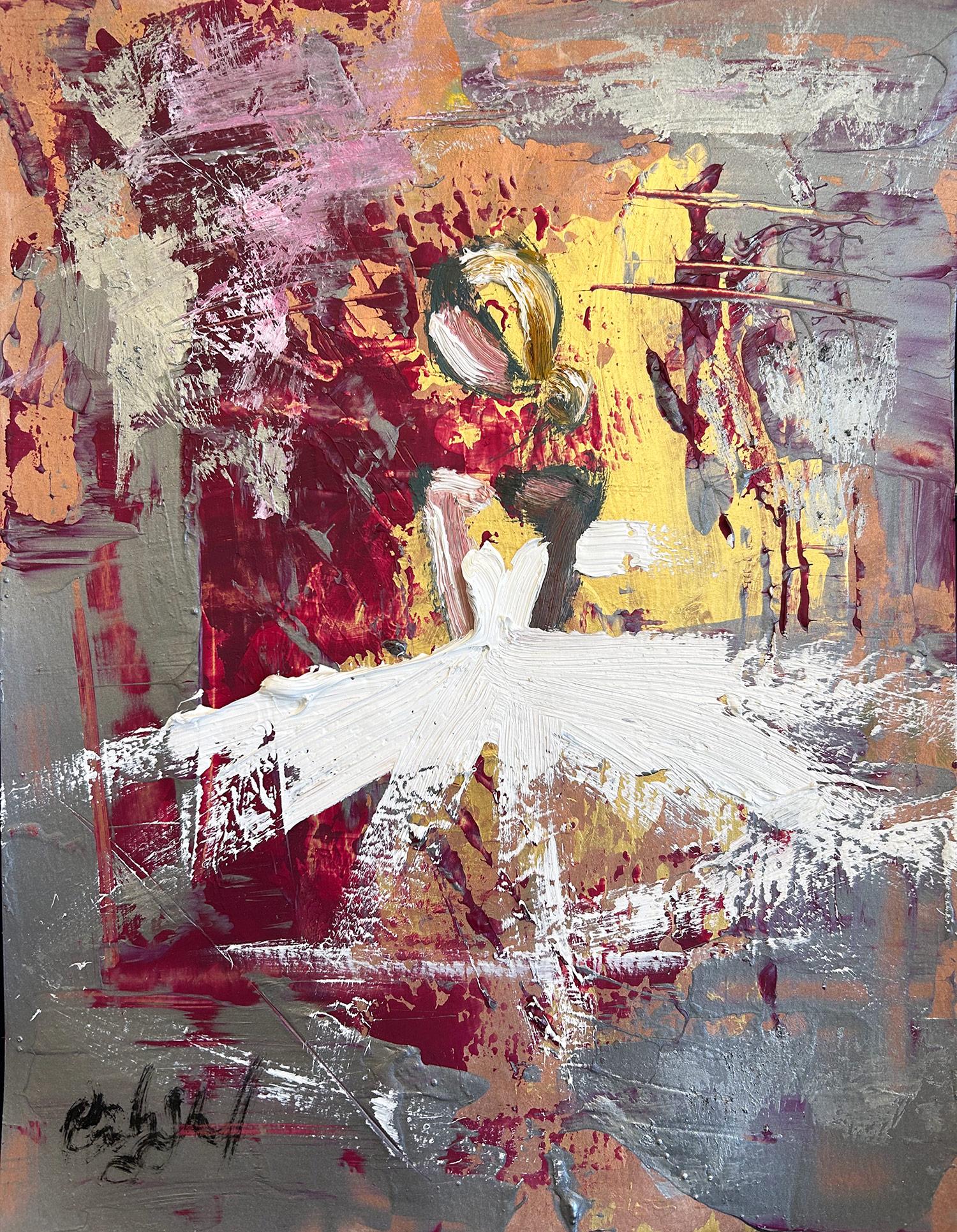 Figurative Painting de Cindy Shaoul - "París en mi mente" Colorido vestido de alta costura francés Pintura al óleo sobre papel